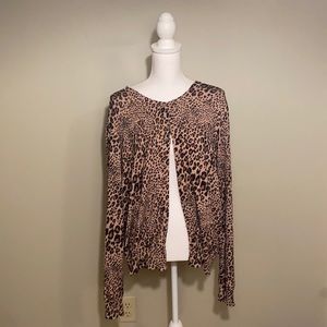 Time and Tru Leopard Print Button-up Cardigan